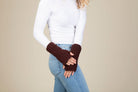 Denali Wool Knit Half Mitten Berry on model