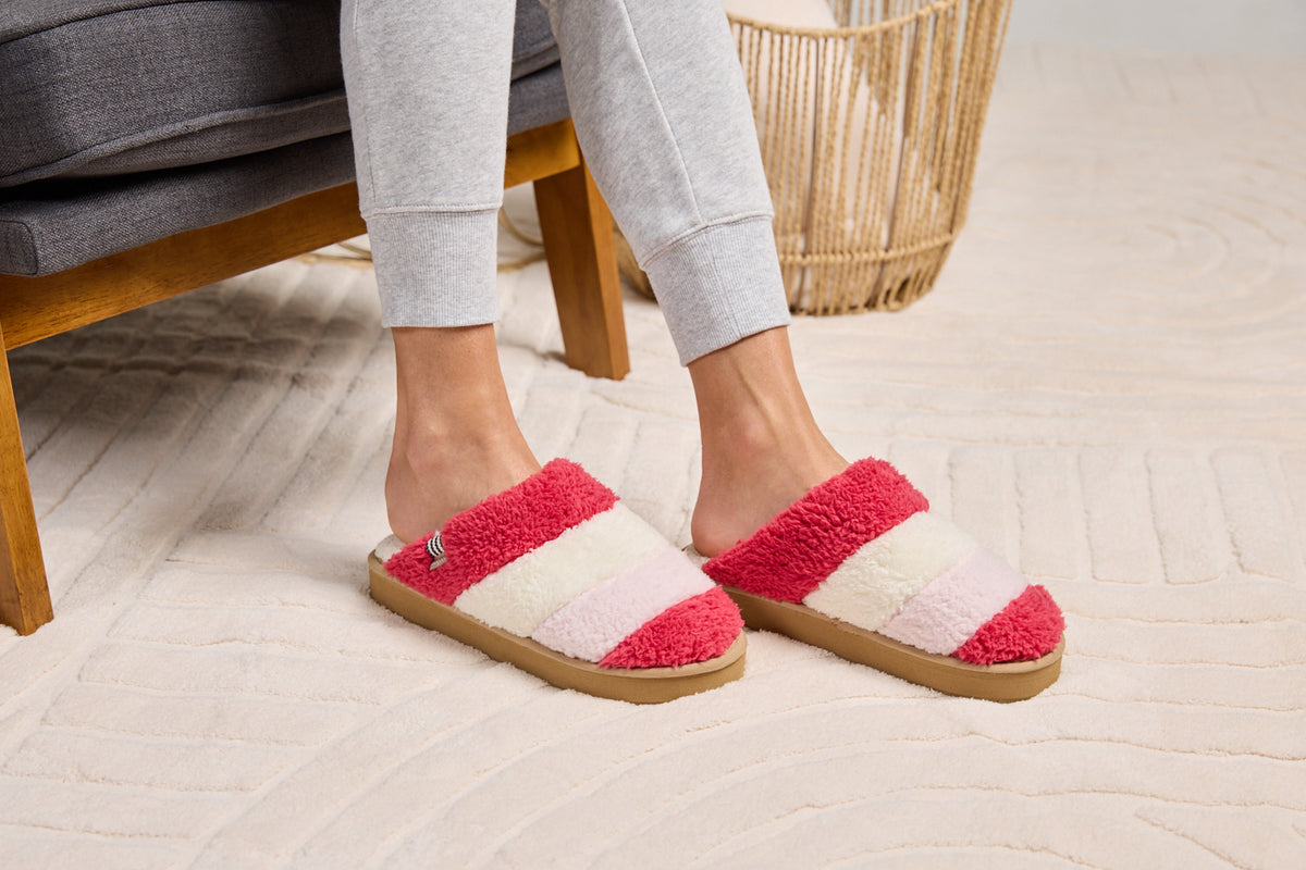 Women's Sherpa Outdoor Mule in Candy Cane lifestyle