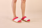 Women's Sherpa Outdoor Mule in Candy Cane lifestyle