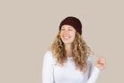 Denali Wool Knit Cap Berry on model